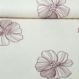 Viskose Leinen Stickerei Blumen Natural