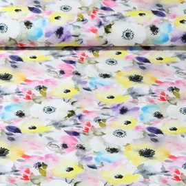 Viskose Popeline Aquarellblüten Multicolor