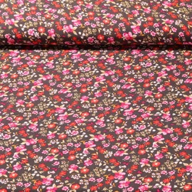 Viskose Popeline Blümchen Dunkelgrau