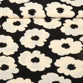 Viskose Popeline Blüten Schwarz Ecru