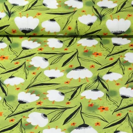 Viskose Popeline Blumen Apfelgrün