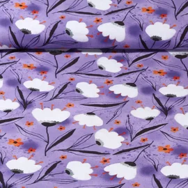 Viskose Popeline Blumen Flieder