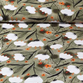 Viskose Popeline Blumen Grün