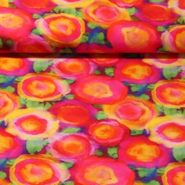 Viskose Popeline Blumen Rot Multicolor