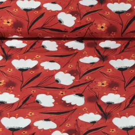 Viskose Popeline Blumen Rot