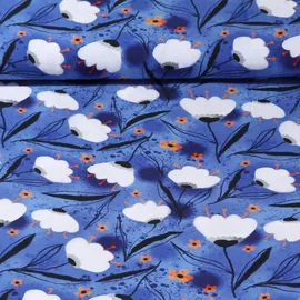 Viskose Popeline Blumen Royalblau