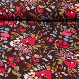 Viskose Popeline Blumenmalerei Dunkelbraun