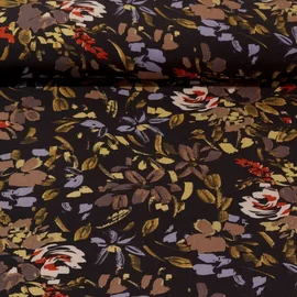 Viskose Popeline Blumenmalerei Dunkelgrau