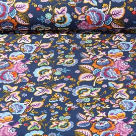 Viskose Popeline Blumenzweige Navy