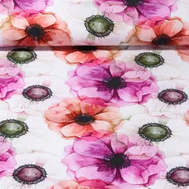 Viskose Popeline Bunte Blüten Ecru Pink