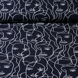 Viskose Popeline Gesichter Navy