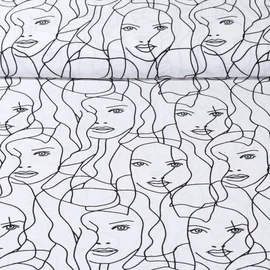 Viskose Popeline Gesichter Weiß