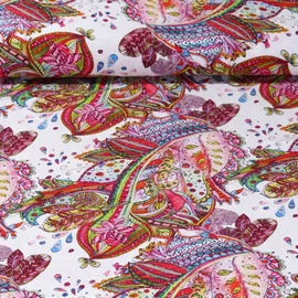 Viskose Popeline Paisleyblumen Fuchsia