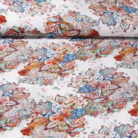 Viskose Popeline Paisleyblumen Hellbraun