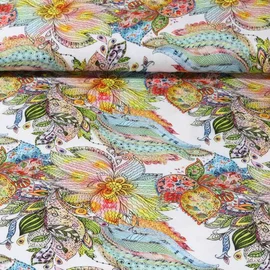 Viskose Popeline Paisleyblumen Maxi Gelb