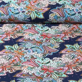Viskose Popeline Paisleyblumen Navy