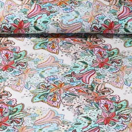 Viskose Popeline Paisleyblumen Pastell Multicolor