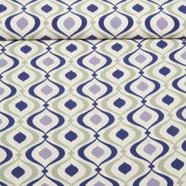 Viskose Popeline Retromuster Khaki Blau Weiß