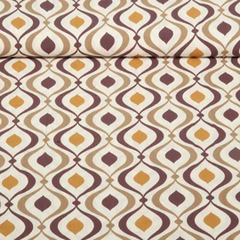 Viskose Popeline Retromuster Khaki Taupe Weiß