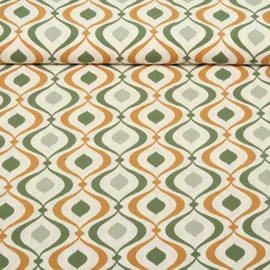 Viskose Popeline Retromuster Khaki Weiß