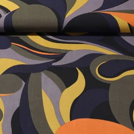 Viskose Popeline Retrotropfen Navy Senf