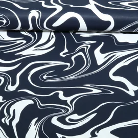 Viskose Satin Abstrakte Wellen Navy