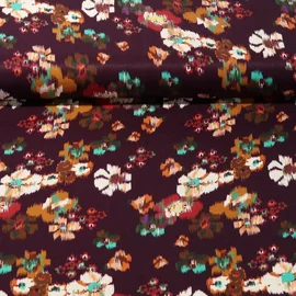 Viskose Satin Blüten Bordeaux