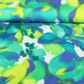 Viskose Satin Blumen Blau Multicolor