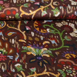 Viskose Satin Blumen Ethno Braun Gelb
