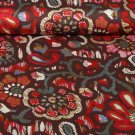 Viskose Satin Blumen Ethno Braun Rot