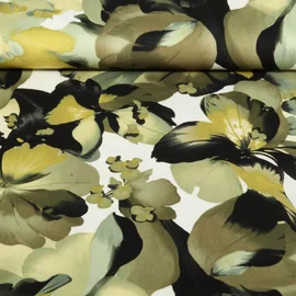 Viskose Satin Blumen Grün Multicolor