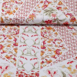 Viskose Satin Blumen Weiß Rot