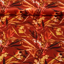 Viskose Satin Digitaldruck Blätter Kupfer