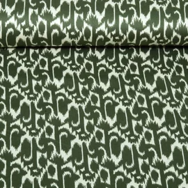 Viskose-Satin Ethno Weiß Olivgrün