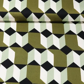 Viskose Satin Geo-Muster Ecru Olive