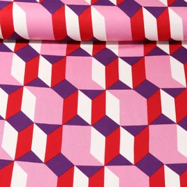 Viskose Satin Geo-Muster Ecru Rosa