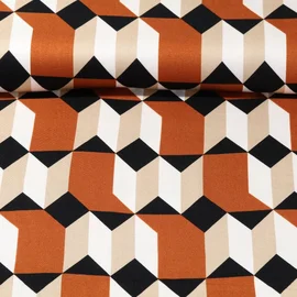 Viskose Satin Geo-Muster Ecru Rost