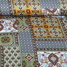 Viskose-Satin Patchwork Optik Grün Multicolor