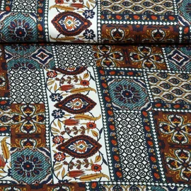 Viskose-Satin Patchwork Optik Petrol Multicolor