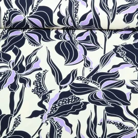 Viskose - Stretch Blumen Ecru