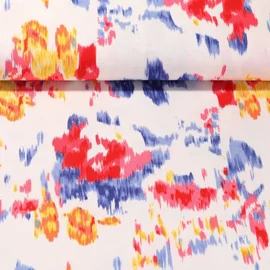 Viskose Stretch Bunte Muster Weiß