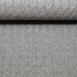 Viskose-Stricksweat Zopfmuster Uni Grau Melange