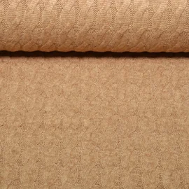 Viskose-Stricksweat Zopfmuster Uni Hellbraun Melange