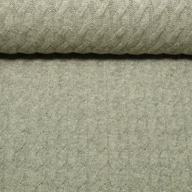 Viskose-Stricksweat Zopfmuster Uni Khaki Melange