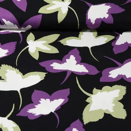 Viskose Twill Blätter Schwarz Hellgrün