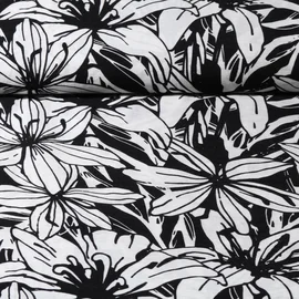 Viskose Twill Große Lilien Schwarz
