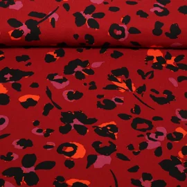 Viskose Twill Leo Blumen Dunkelrot