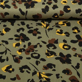 Viskose Twill Leo Blumen Olivgrün