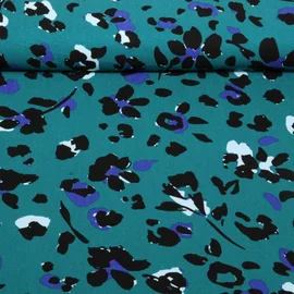 Viskose Twill Leo Blumen Petrolgrün