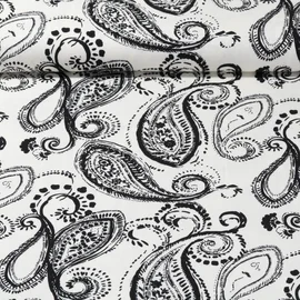 Viskose Twill Paisley Wollweiß